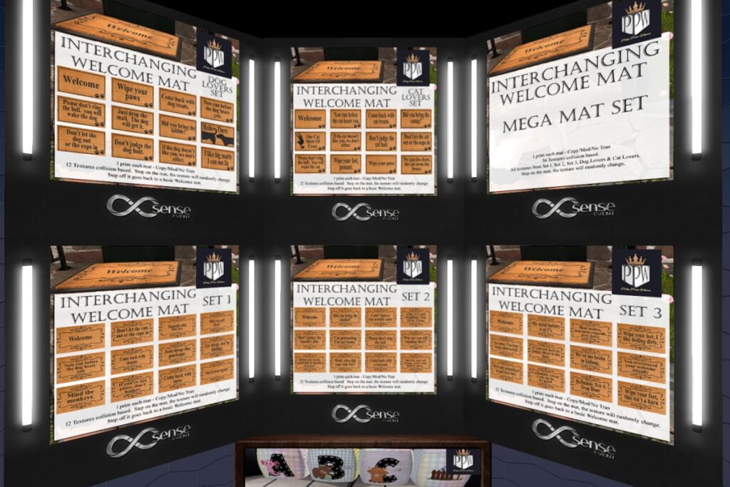 Interchanging Welcome Mat, L$299 each/L$1199 FP