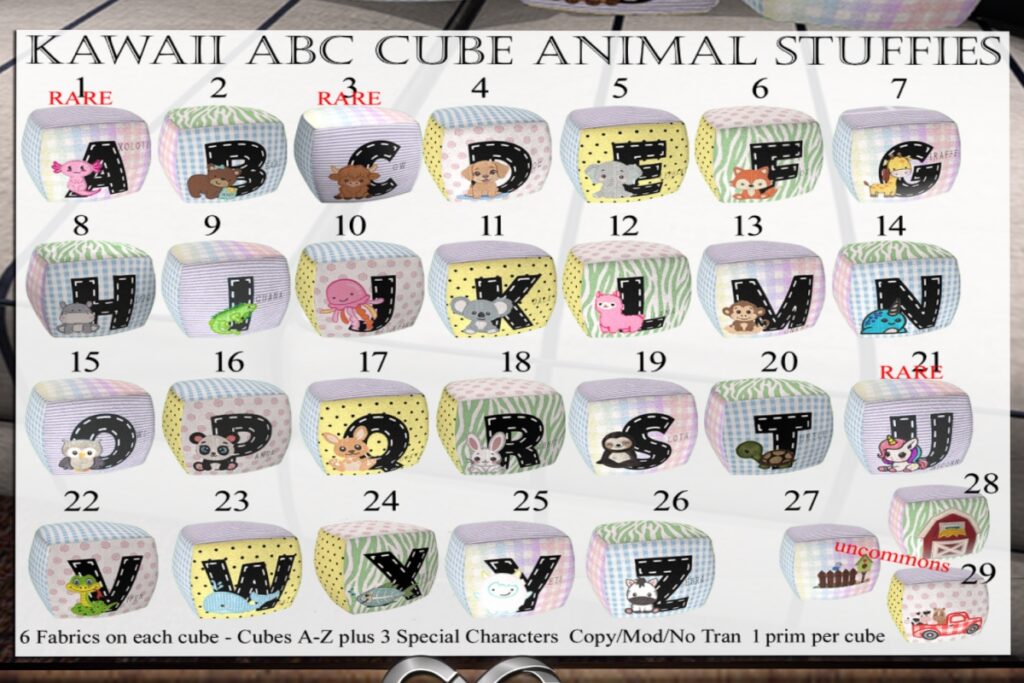 Kawaii ABC Cube Animal Stuffies Gacha, L$50 per play