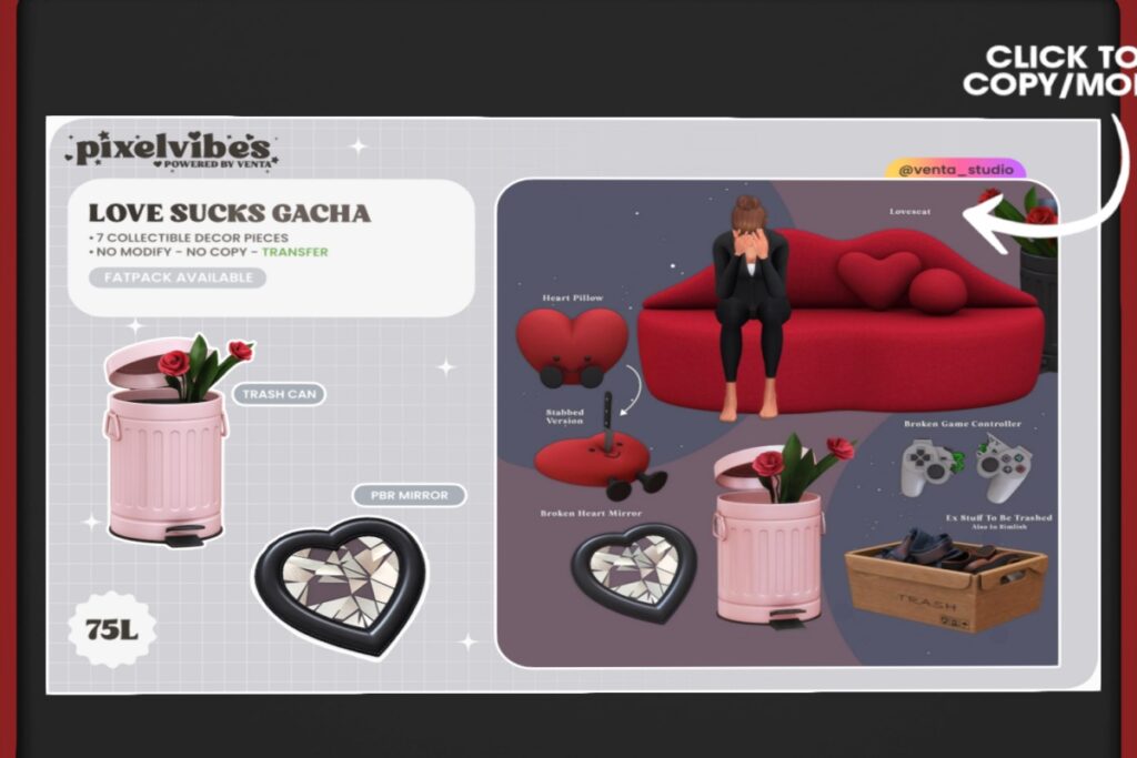 Love Sucks Gacha, L$75 each/L$1899 FP