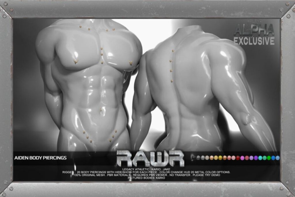 Aiden Body Piercings - Jake/Kario/Legacy/+mods, L$325