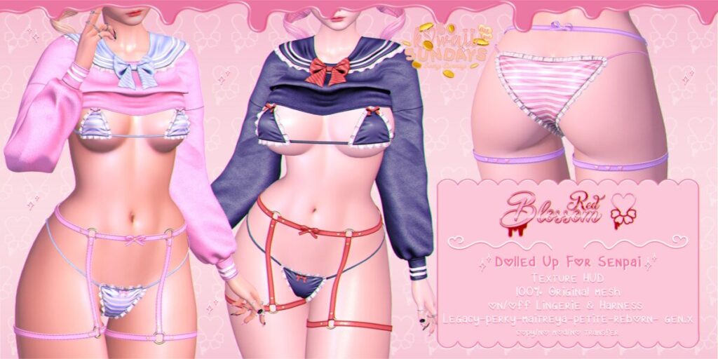Dolled Up for Senpai Outfit - GenX/Legacy/Maitreya/Reborn/+mods	<a href="https://maps.secondlife.com/secondlife/Anhedonia/112/132/998" target="_blank">Teleport</a>