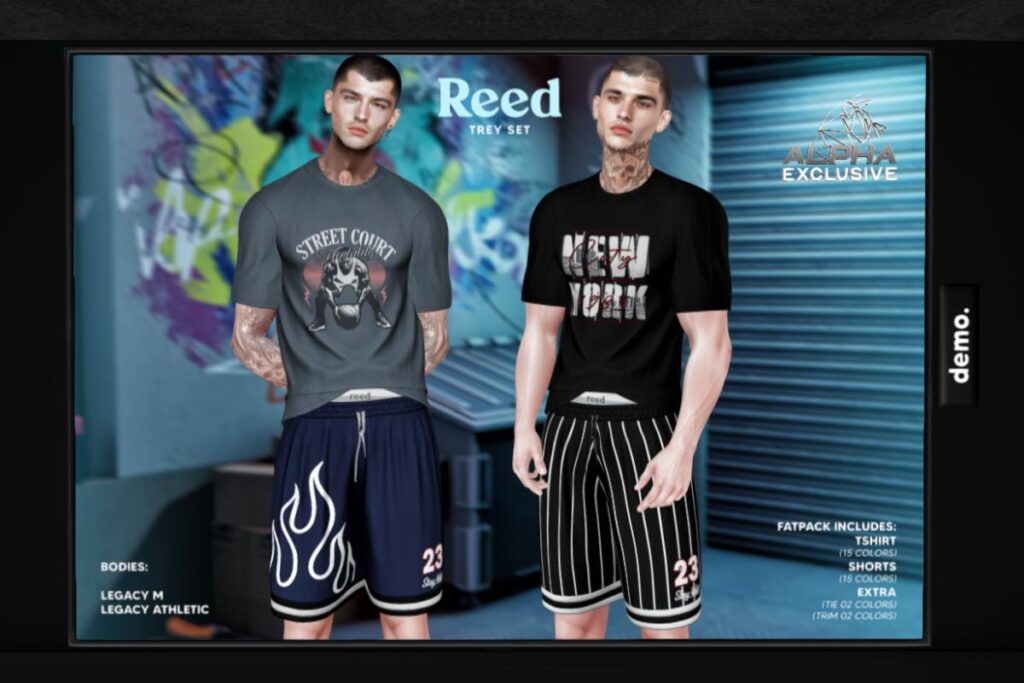 Trey T-Shirt and Shorts - Legacy/+mods, L$259 each/L$1299 FP