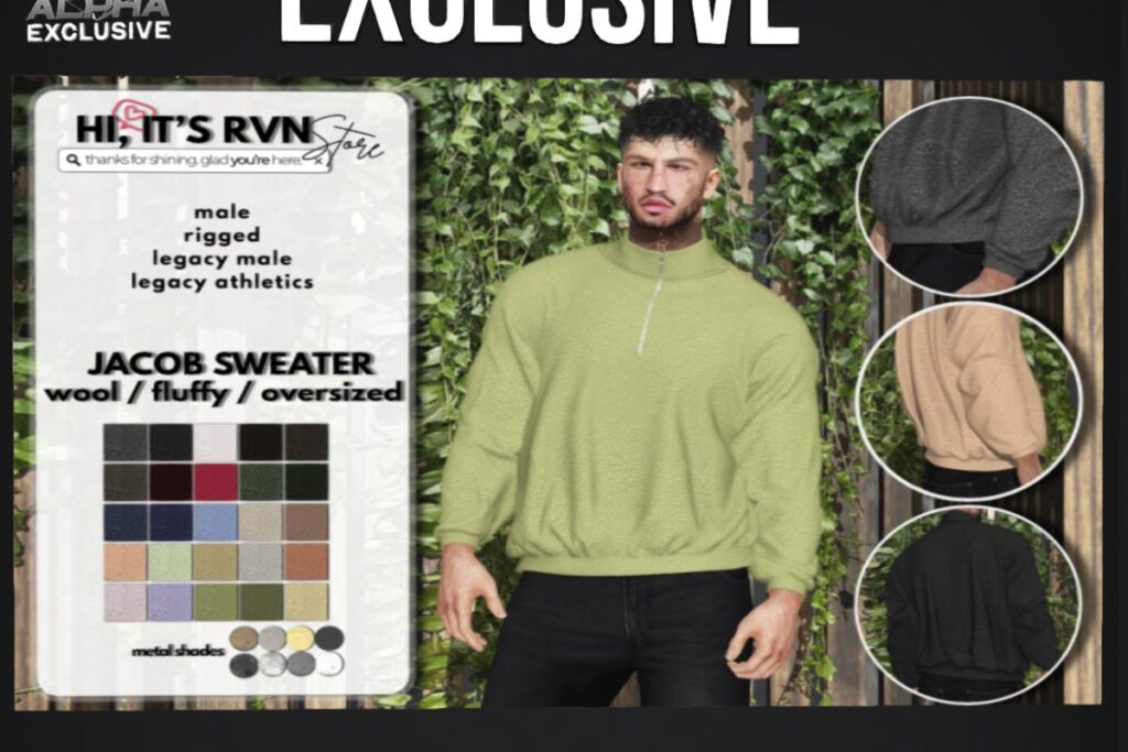 Jacob Sweater - Legacy/+mods, L$199 each/L$499 FP