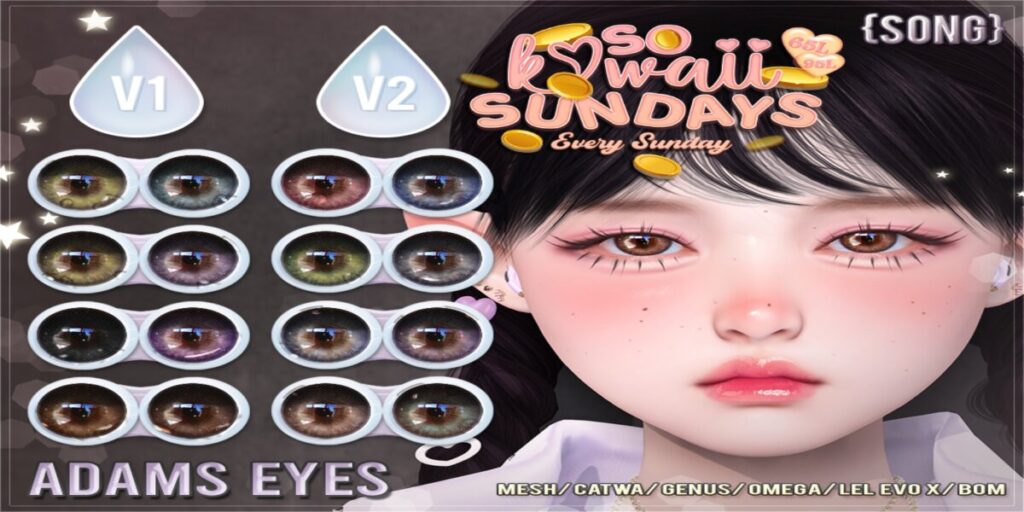 Adams Eyes - BOM/Catwa/EvoX/Genus/Mesh/Omega	<a href="http://maps.secondlife.com/secondlife/Land%20Rentals/223/83/1064" target="_blank">Teleport</a>