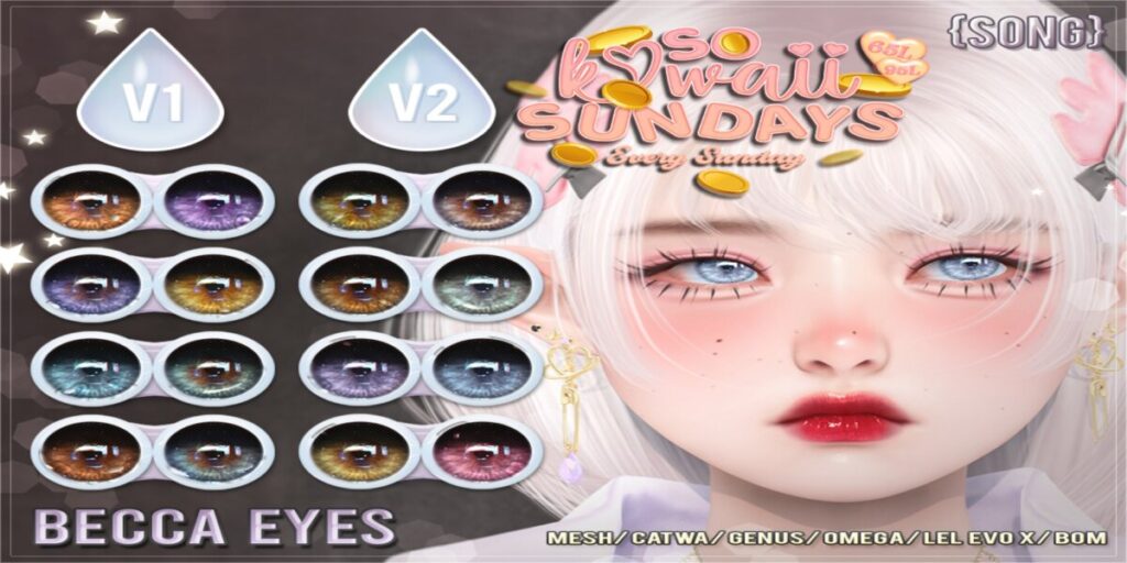 Becca Eyes - BOM/Catwa/EvoX/Genus/Mesh/Omega	<a href="http://maps.secondlife.com/secondlife/Land%20Rentals/223/83/1064" target="_blank">Teleport</a>