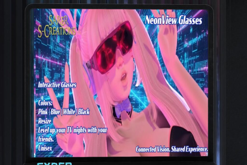 Neon View Glasses, L$90 each/L$650 FP