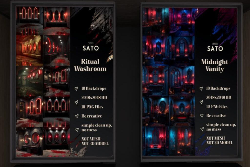 Ritual Washroom and Midnight Vanity Backdrops, L$180 each