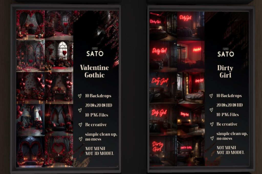 Valentine Gothic and Dirty Girl Backdrops, L$180 each