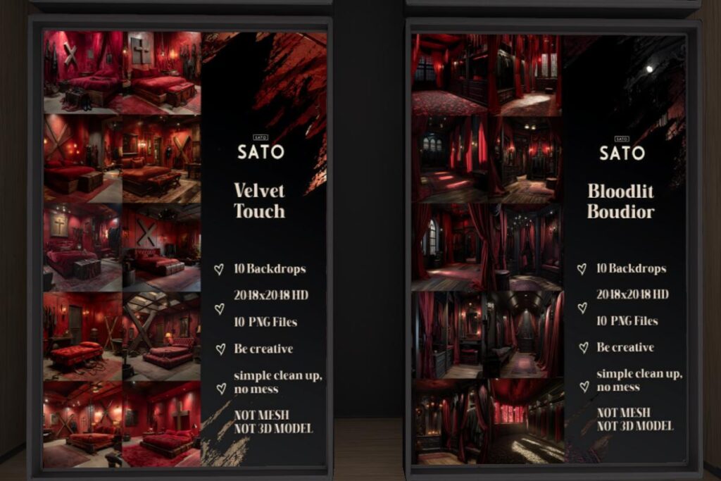 Velvet Touch and Bloodlit Boudoir Backdrops, L$180 each