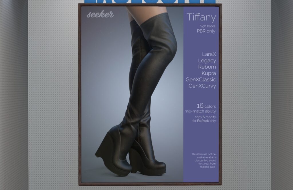 Tiffany Boots - GenX/Inithium/Legacy/MaitreyaX/Reborn, L$349 each Body Pack/L$1299 FP