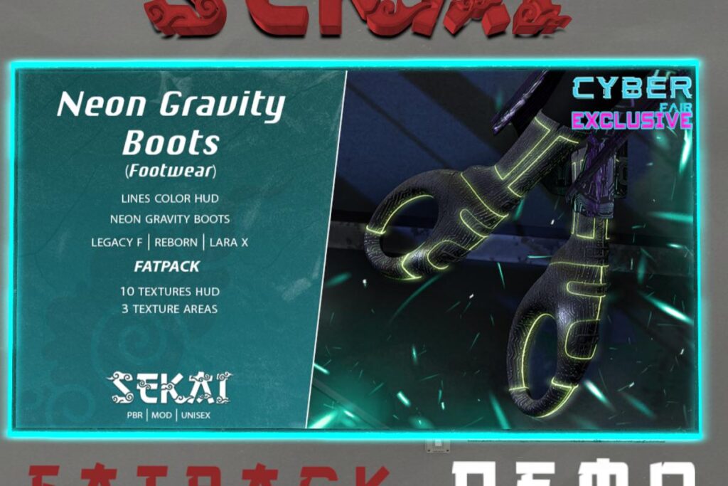 Neon Gravity Boots - Legacy/MaitreyaX/Reborn, L$249 each/L$899 FP