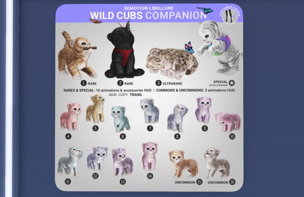 Wild Cubs Animated Companion, L$88 per Play