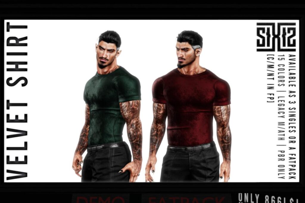 Velvet Shirt - Legacy/+mods, L$266 each/L$866 FP
