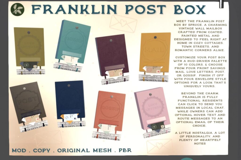 Franklin Post Box, L$299 each/L$599 FP
