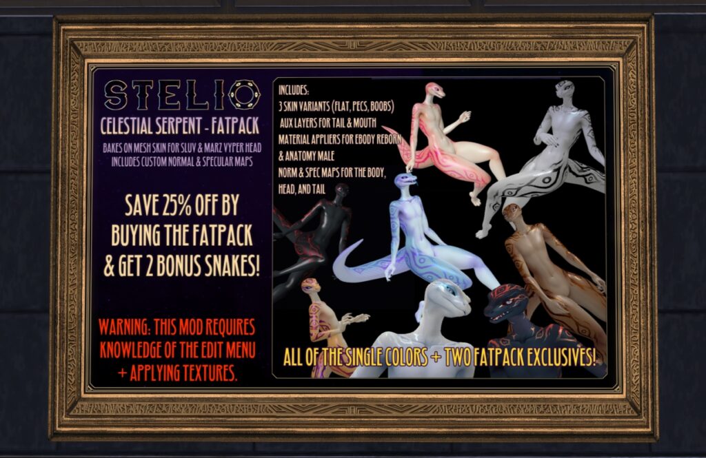 Celestial Serpent Mod Kit - BOM/Marz Vyper/Anatomy/Reborn, L$699 each/L$3149 FP