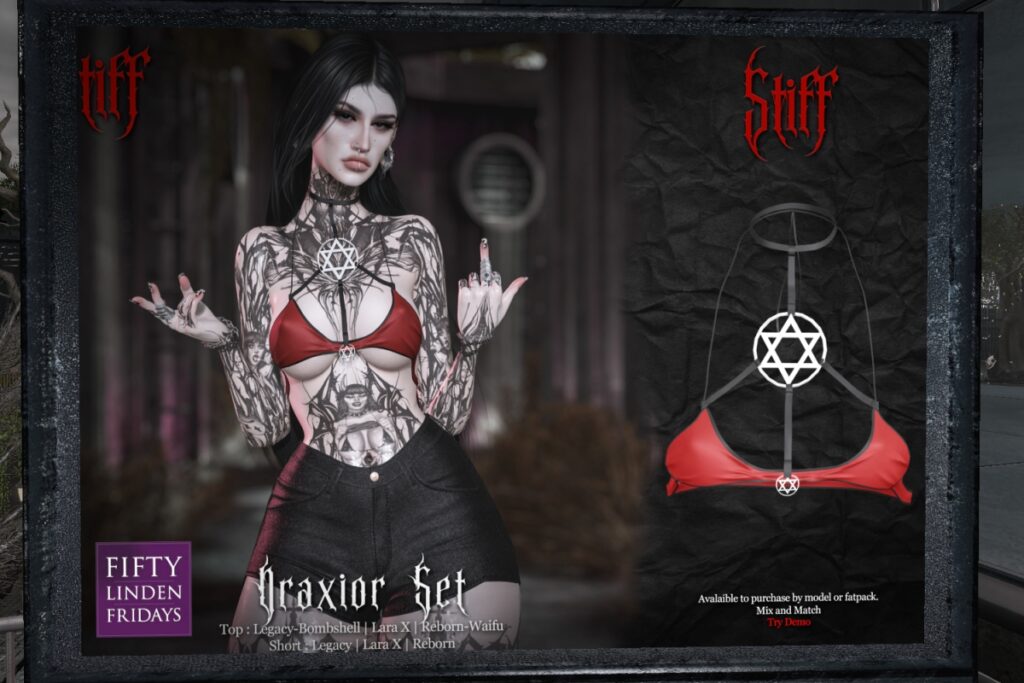 Draxior Set - Legacy/MaitreyaX/Reborn/+mods	<a href="http://maps.secondlife.com/secondlife/Dream%20Isles/29/193/601" target="_blank">Teleport</a>
