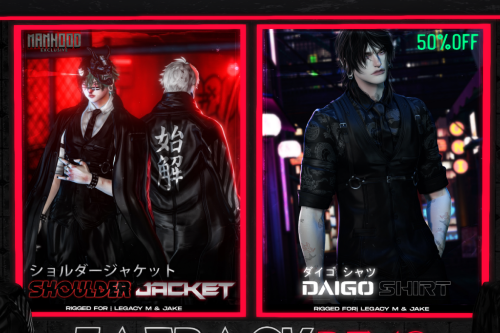 Daigo Shirt - Jake/Legacy, L$475 | Shoulder Jacket - Jake/Legacy, L$350 each/L$950 FP