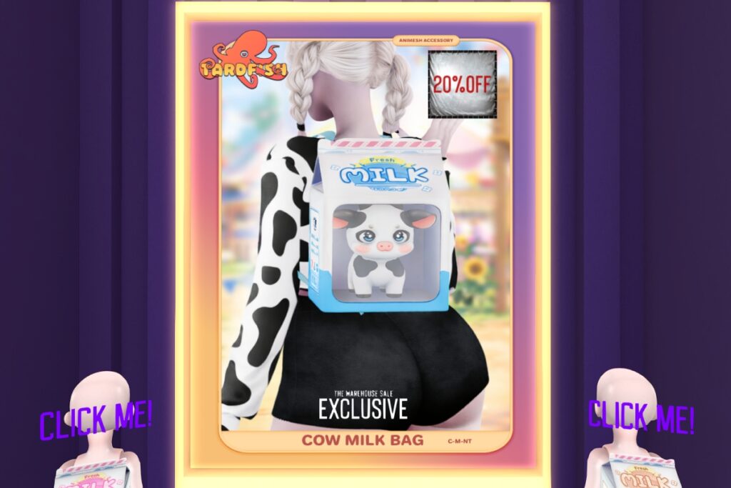 Cow Milk Bag Backpack, L$199 each/L$599 FP