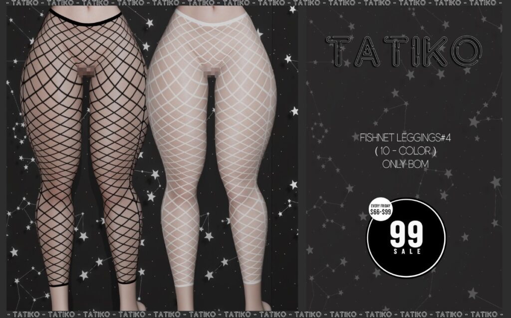 Fishnet Leggings #4 - BOM	<a href="http://maps.secondlife.com/secondlife/Legends%20Place/116/126/1022" target="_blank">Teleport</a>