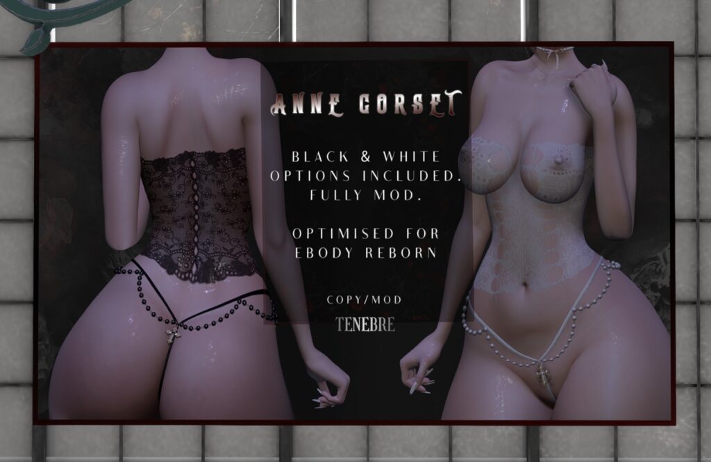 Anne Corset - Reborn	<a href="http://maps.secondlife.com/secondlife/Nocturnal%20Collective/119/119/29" target="_blank">Teleport</a>