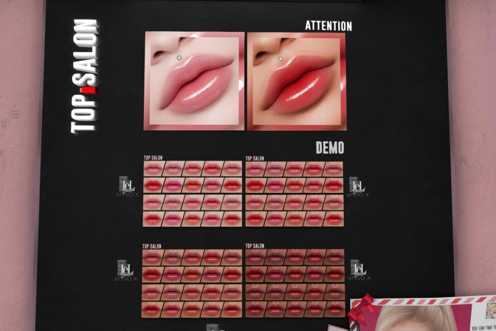 Attention Lipstick - EvoX, L$299 each/L$599 FP