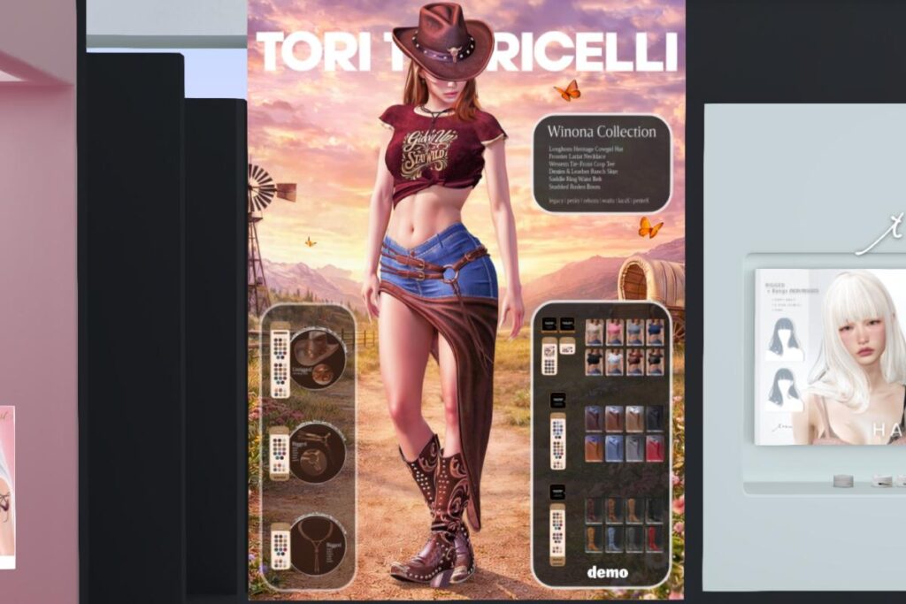 Winona Tee, Winona Skirt, Winona Boots, Cowgirl Hat, Belt &amp;  Necklace - Legacy/MaitreyaX/Reborn/+mods, L$299-L$499 each/L$1899 each FP/ L$2499 MP