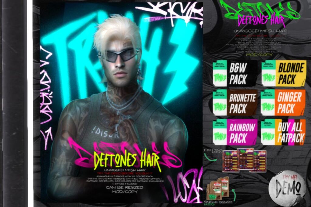 Deftones Hair, L$299 each/L$1000 FP