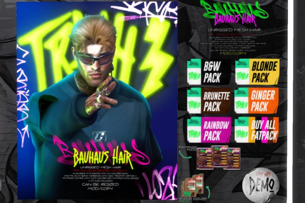 Bauhaus Hair, L$299 each/L$1000 FP