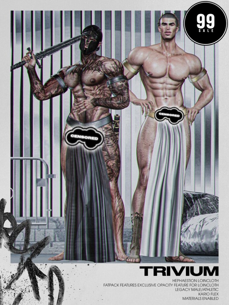 Hephaestion Loincloth - Kario Flex/Legacy/+mods	<a href="http://maps.secondlife.com/secondlife/TRIVIUM/136/103/2302" target="_blank">Teleport</a>