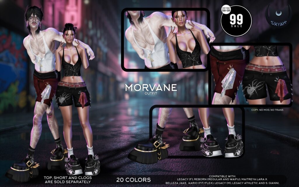 Morvane Outfit - Gianni/Jake/Kario/Legacy F+M/MaitreyaX/Reborn/+mods	<a href="http://maps.secondlife.com/secondlife/Magic%20Sky/194/96/2022" target="_blank">Teleport</a>
