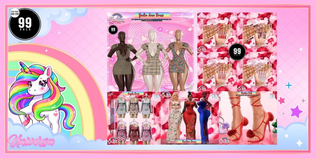 Various 99.Sale Items	<a href="http://maps.secondlife.com/secondlife/Universa/129/112/1201" target="_blank">Teleport</a>