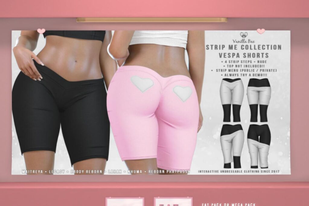 Vespa Shorts - Legacy/Maitreya/Nhumana/Reborn/+mods, L$399 each/L$999 FP
