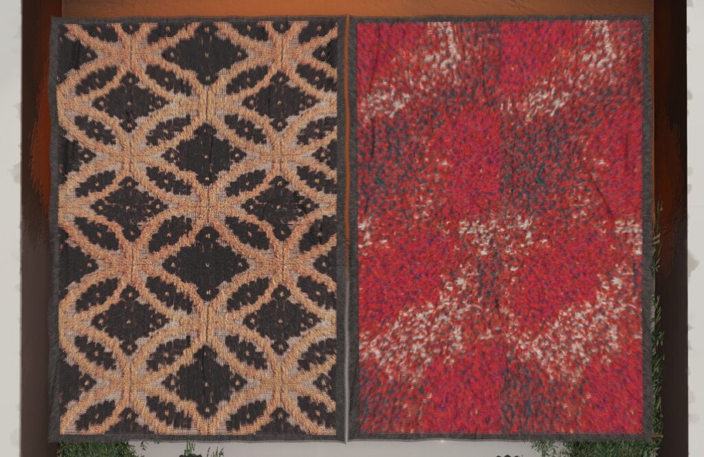 Red Fur Area Rug &amp; Hooked Boho Area Rug	<a href="http://maps.secondlife.com/secondlife/Adventure/83/135/27" target="_blank">Teleport</a>