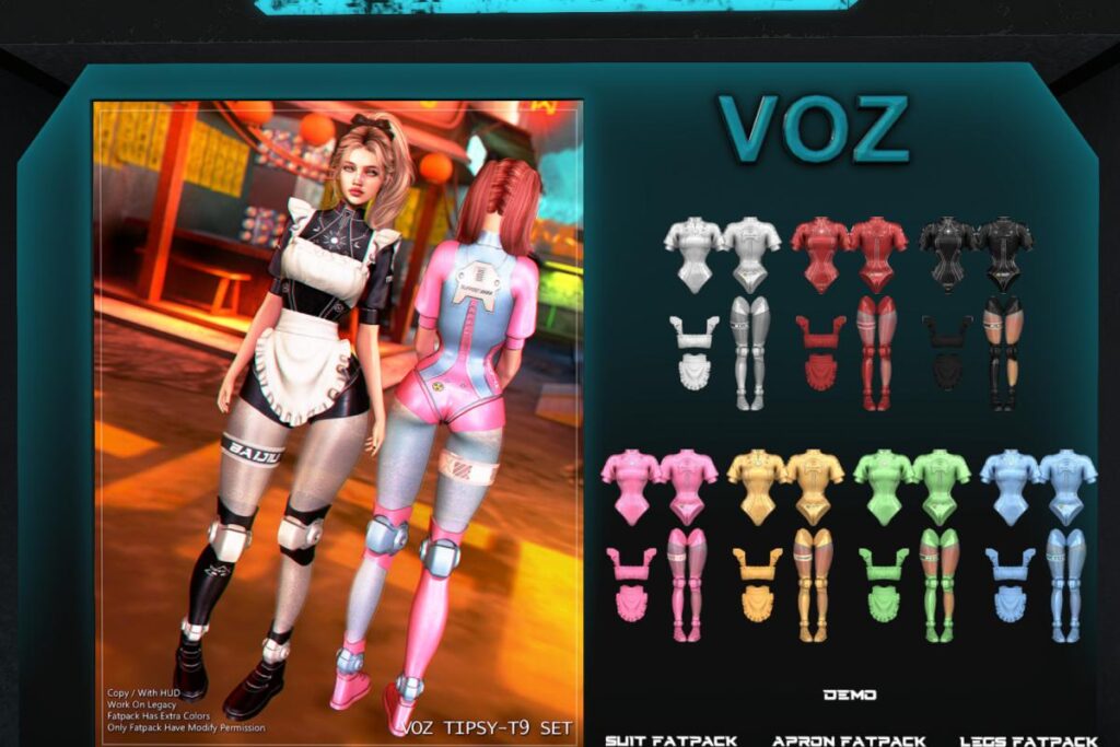 Tipsy T9 Apron, Suit and Legs - Legacy, L$180 each/L$650-L$1500 each FP