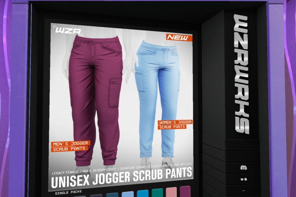 Unisex Jogger Scrub Pants - Gianni/Jake/Legacy F+M/MaitreyaX/Reborn, L$399 each/L$1899 FP