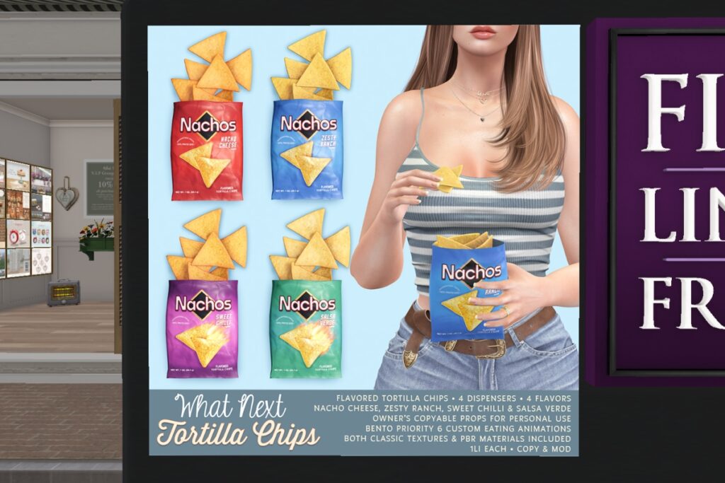 Tortilla Chips	<a href="http://maps.secondlife.com/secondlife/Hodgepodge/113/94/31" target="_blank">Teleport</a>