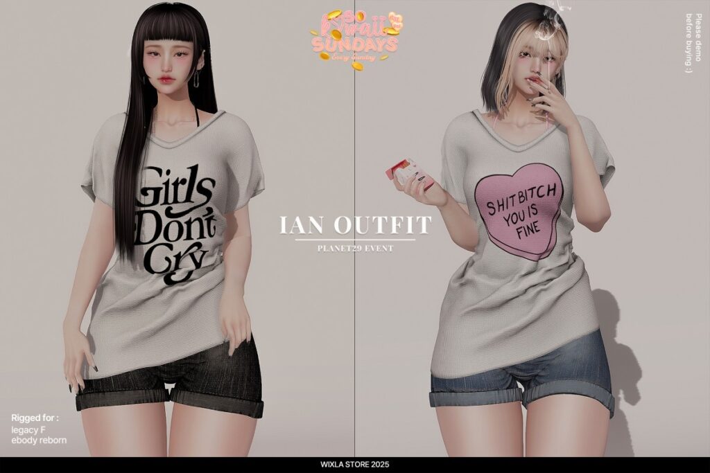 Ian Outfit - Legacy/Reborn	<a href="http://maps.secondlife.com/secondlife/Baboo/171/158/1301" target="_blank">Teleport</a>