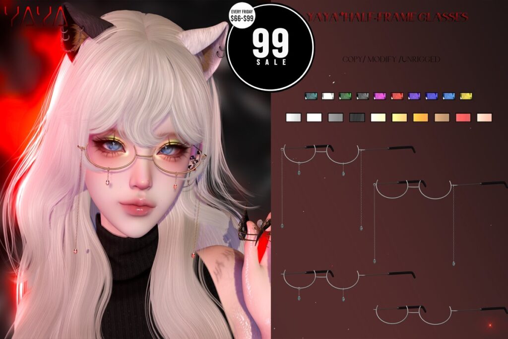 Half-Frame Glasses	<a href="http://maps.secondlife.com/secondlife/The%20Sign/129/208/21" target="_blank">Teleport</a>