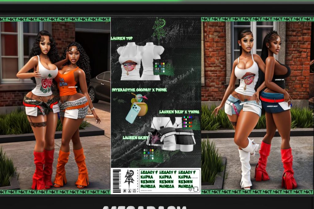 Lauren Top, Skirt, Belt &amp; Thong, Drink &amp; Phone - Inithium/Legacy/Reborn/Yentements, L$250-L$444 each/L$999 each FP