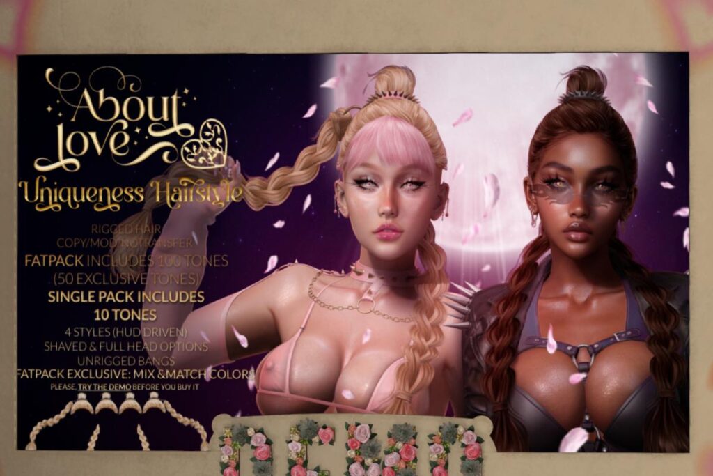 Uniqueness Hairstyle, L$288 each/L$988 FP