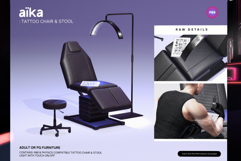 Tattoo Chair &amp; Stool, L$1099-L$1999 each