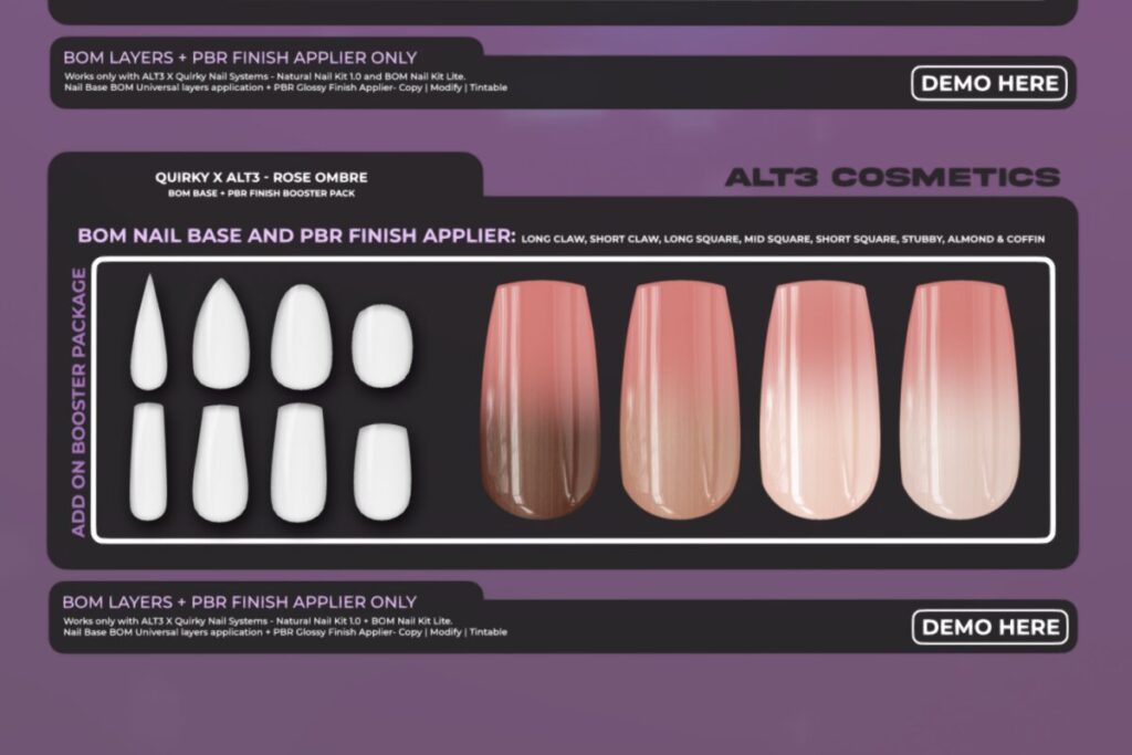 Rose Ombre Nails Base - BOM	<a href="http://maps.secondlife.com/secondlife/aika%20mainstore/127/43/11" target="_blank">Teleport</a>