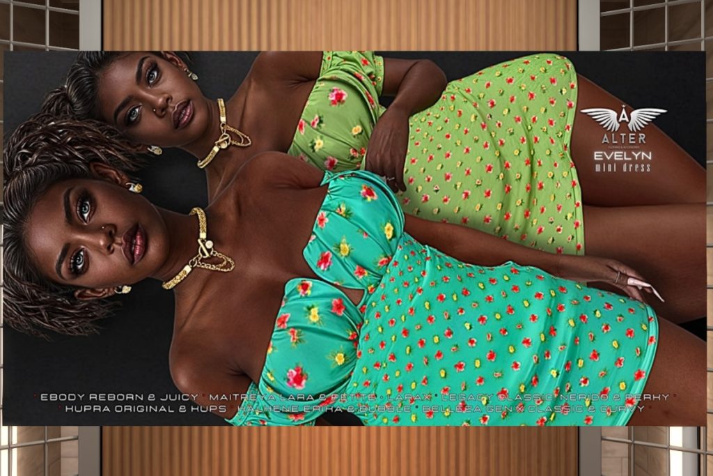 Evelyn Mini Dress - Erika/GenX/Inithium/Legacy/Maitreya/Reborn/+nods, L$155 each/L$555 FP