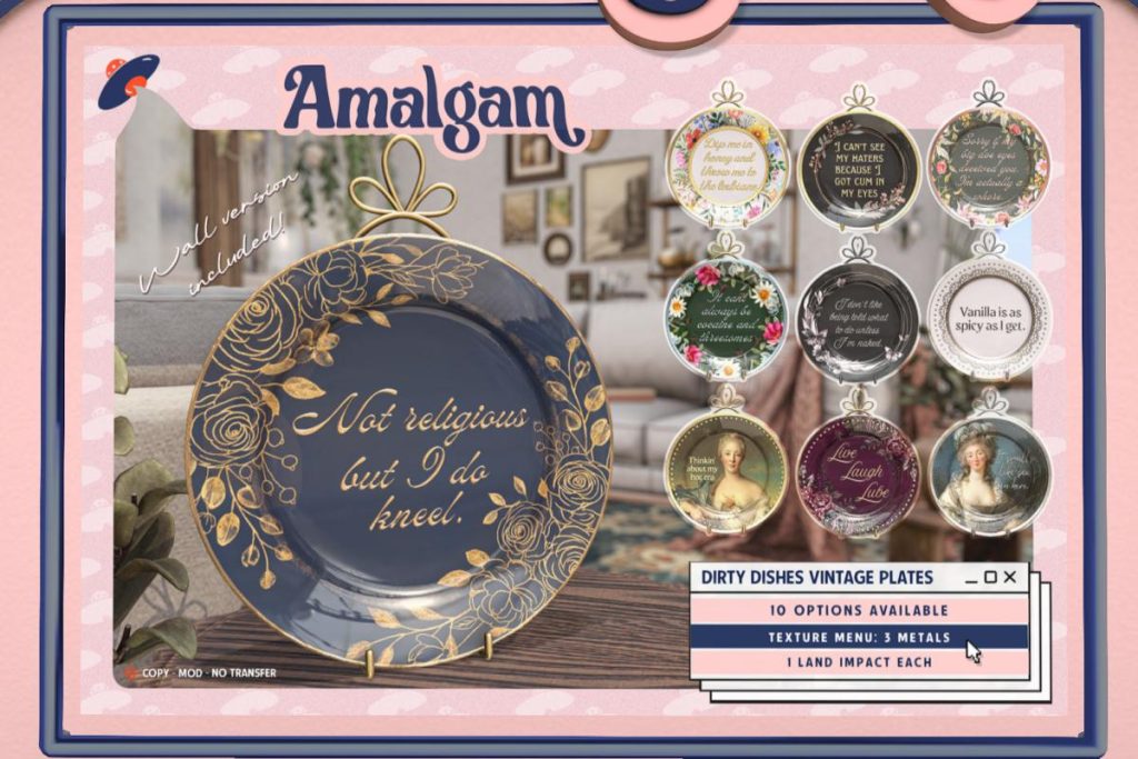 Dirty Dishes, L$195 each/L$595 FP