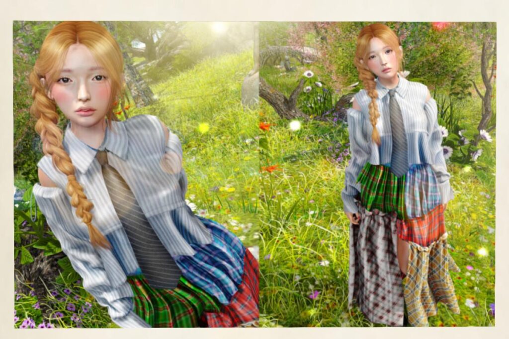 Drawstring Open-Shoulder Shirt &amp; Check Docking Maxi Skirt - GenX/Inithium/Legacy/MaitreyaX/Nhumana/Reborn/+mods, L$188 each/L$888-L$1188 each FP