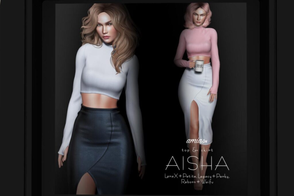 Aisha Top &amp; Skirt - Legacy/MaitreyaX/Reborn/+mods, L$175 each/L$1250 each FP/L$1800 MP