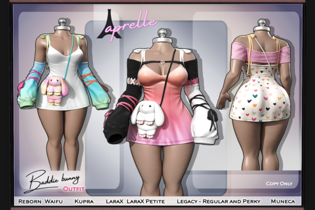Baddie Bunny Top, Dress and Purse - Inithium/Legacy/MaitreyaX/Reborn/Yentements/+mods, L$199-L$269 each/L$899-L$999 each FP/L$1999 MP