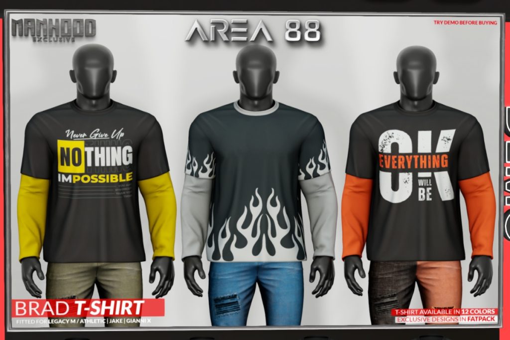 Brad T-Shirt - GianniX/Jake/Legacy/+mods, L$250 each/L$999 FP