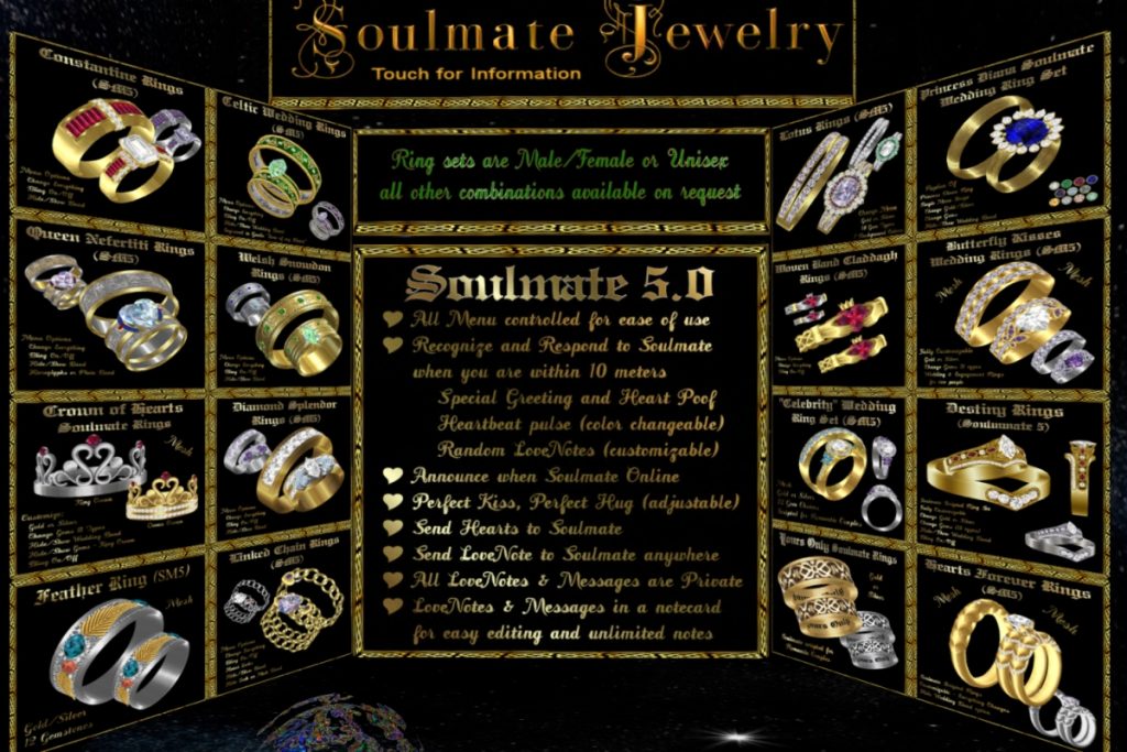 Soulmate Jewelry, L$1495-L$2695 each
