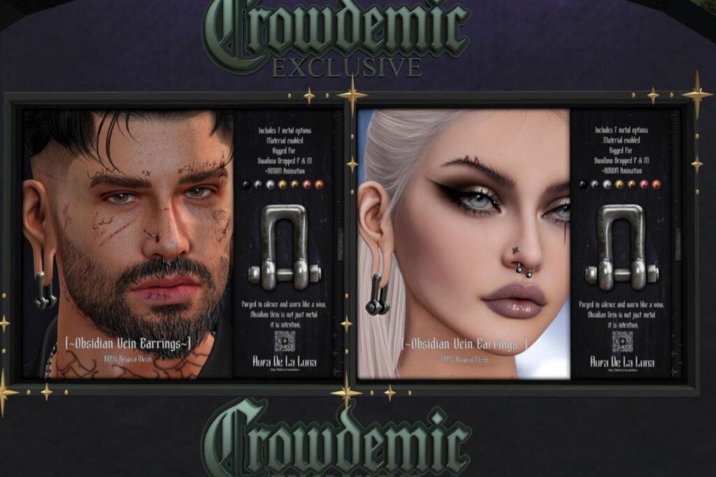 Obsidian Vein Earrings - Swallow Dropped F+M Ears, L$350